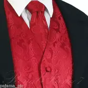 Red Men's Paisley Design Tuxedo Suit Dress Vest Waistcoat & Necktie wedding 20CC