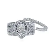 14k White Gold Round Diamond Pear Bridal Wedding Ring Set 3 Cttw