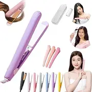 Portrayi Mini Dual-Purpose Curling Iron, Mini Curling Iron for Short Hair, Ceramic Mini Hair Curler, 2 in 1 Mini Hair Curler, Mini Curling Wand & Flat Iron Hair Straightener Travel Size (Purple)