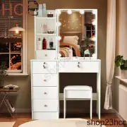 6 Drawers Vanity Table Set Makeup Dressing Table Desk with LED Mirror and Stool