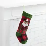 World Market Red And Green Knit Lumberjack Santa Christmas Stocking NEW