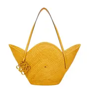 Petal basket bag in raffia and calfskin One size Yellow