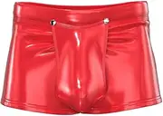 [Syhzlz] Mens Shiny Leather Boxer, Sexy Below Open Crotch, Detachable Buckle Pouch, Comfort Stretch Waistband