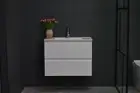 Slim Narrow Bathroom Vanity Unit Wall Hung 750 MM Finger Pull White Basin Sink