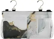 Amooorous Bedside Table Caddy Bed Hanging Bag for Bed Rails Black Gold Marble Texture