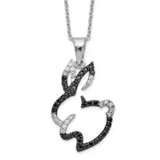 Sterling Silver Cheryl M Rhodium-Plated With Black Rhodium Accent Brilliant-Cut And White Cz Bunny Rabbit 18 Inch Necklace