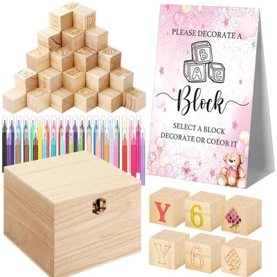 136 Pcs Baby Shower Blocks to Decorate Game Kit Includes 98 Wooden Blocks, 36...