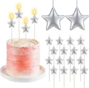 16 Pack Silver Birthday Candles for Cake Star Shaped Sparkler Candles Metallic C