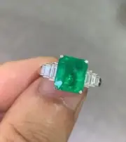 2.31 Ct Radiant Cut Natural Emerald Diamond Anniversary Ring14K solid White gold