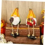 Thanksgiving Figurines, 2 Pack Resin Gnome Shelf Sitters with Dangling Legs,