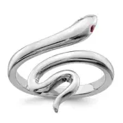 Snake Adjustable Silver Toe Ring Simulated Round Cut Ruby 14K White Gold Plated