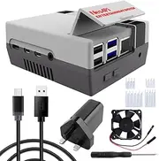 DVOZVO Retro Gaming Nes4Pi Case for Raspberry Pi 4B,Raspberry Pi 4 Case with Quick Charger QC 3.0 Power Supply, cooling Fan, Heatsinks for Raspberry Pi 4 Model B 8GB/4GB/2GB