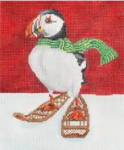 Needlepoint Handpainted Christmas CBK Puffin with Snowshoes