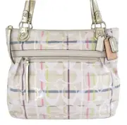 NWT Coach Poppy Signature Ivory Gold Tattersall Sequined Glam Tote Purse 19867