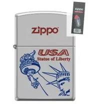 Zippo 201112 USA Statue of Liberty Chrome Lighter + FLINT PACK
