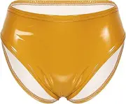 [Oyolan] Women Shiny Metallic Bikini Underwear Patent Leather Briefs Elastic Waistband Hipster Panties