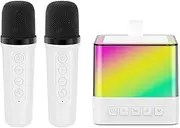 Karaoke Wirel Microphone and Speaker Set with 2 Microphone Color Light Handheld Mic Karaoke Speaker s for Birthday Party Desktop Home KTV Set