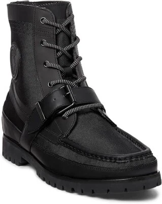 Polo Ralph Lauren Ranger Mid Combat Mens US 8 Black Leather Moc Toe Boots DWA875