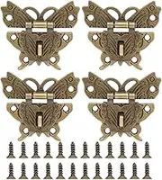 Cionyce 4 Pack Butterfly Hasp Jewelry Box Hasp Latch Antique Brass Hasp Lock Small Latches and Screws for Suitcase Cabinet（Antique Brass）