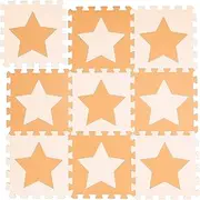 Relaxdays Puzzle Mat Stars, 9 Pieces, 18 Pieces, EVA Foam, Non-Toxic, Play Mat 91 x 91 cm, Orange/Beige