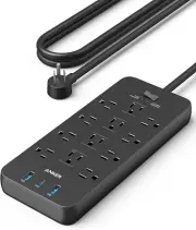 Surge Protector Power Strip (2100J), Anker 12 Outlets with 1 USB C and 2 USB Por