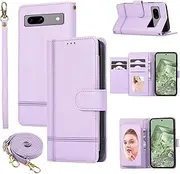 [Dswteny] Compatible with Google Pixel 8A 5G 2024 Wallet Case Wrist Strap, Crossbody Strap, Leather Flip Credit Card Holder Stand Cell Phone Cover for Pixel8A A8 Women Men Purple