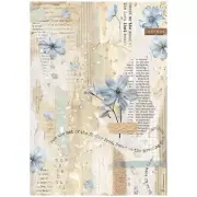 Stamperia A4 RICE PAPER - SECRET DIARY - BLUE FLOWER , Decoupage