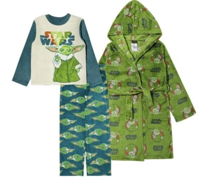 Star Wars Boy size 8 Plush Hooded Green Robe and Pajamas (Disney Fleece PJs) NEW