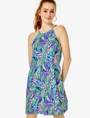 NWT Lilly Pulitzer Margot Borealis Blue How You Like Me Prowl Swing Dress Size L