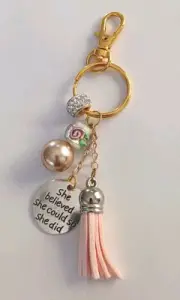 She Believed She Could Inspirational Sparkle Bead Keychain Keyring Teen / Adult