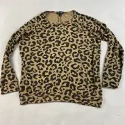 Buffalo David Bitton Womens New Cheetah Knit Top XL Tan Sweater Stretch Animal
