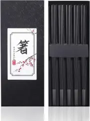 4 Pk Metal Chopsticks Reusable Black Titanium Plated Stainless Steel Chopstick
