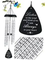 Sympathy Memorial Wind Chimes for Outside 32 inch Listen to the wind+1 Gift Bag