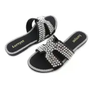 Women's Crystal Rhinestone Slide Sandals X-Band Design Glitter Embellished