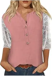 [Generic] Plus Size Summer Tops for Women,90s t Shirts for Women Boho Tops Extra Small Tunic Tops Women Tops v Neck tee Shirt for Women Casual Summer top t-Shirt Tops for Women 3/4 Sleeve