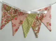 Fabric bunting/flags Pink/green Paisley Floral NEW Party Nursery Girl Gift