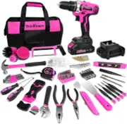 Tool Kit with 20V Cordless Drill265in-lbs, Pink Drill Set for Women, Lady's Home