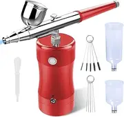 COSSCCI Handheld Airbrush Kit, Mini Air Compressor Spray Gun Single Action USB Rechargeable Airbrush Set for Makeup Art Nail Painting Tattoo Manicure Cakes (Red)