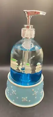 Christmas Pump Soap Dispenser w/Snowflake base BLUE with Snowman Floating