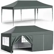 Oppsbuy 3*6M Pop Up Canopy Tent, Commercial Canopy Tent Heavy Duty Tent Easy Set-up Gazebo for Outdoor Events, Wedding, Birthday, Graduation, Grey