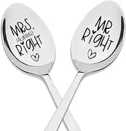 Christmas Wedding Gifts for Married Couples Anniversary Valentines Gifts for Him and Her Bridal Shower Gifts Mr Right Mrs Always Right Engraved Spoon for Husband Wife