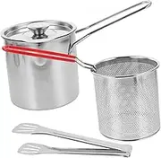 FELTECHELECTR 1 Set Stainless Steel Deep Fryer Pot with Tong Multi Functional Cooking Pot for Breakfast Milk Heating and Deep Frying Food Ergonomic Handle Design for Home Use