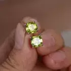 Natural Peridot Cushion Stone 925 Sterling Silver Women Designer Stud Earrings