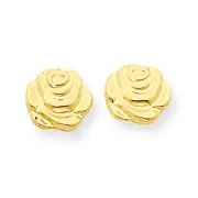 14K Yellow Gold Flat Rose Flower Stud Earrings Push Back Madi K Child's Jewelry