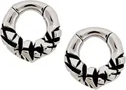 [Pierced Owl] 6GA 316L Stainless Steel Crinkled Texture Design Hinged Clicker Rings for Stretched Piercings, Sold as a Pair