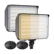 2PACK Outdoor 100W LED Flood Light with Knuckle & Plate, Dusk to Dawn 3000K/4...