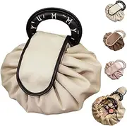 Lazy Drawstring Makeup Fashion Handbag, Flat Lay Makeup Bag, Travel Make Up Bag Organiser for Cosmetics Tools,Drawstring Makeup Storage Bag for Skin Care Toiletries Large Capacity Cosmetic Bag, White,