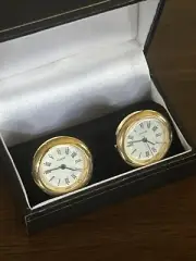 Vintage Mens Gold Tone Cufflinks Small Clocks New In Box Steampunk