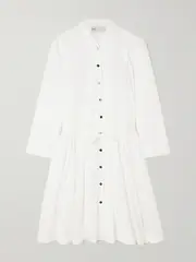 [Tory Burch] Tory Burch - Tie-detailed Gathered Cotton-poplin Mini Dress - White - US8 US 8 White