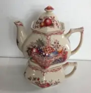 Tea for One Teapot Cup Porcelain Basket Fruit Home Gift